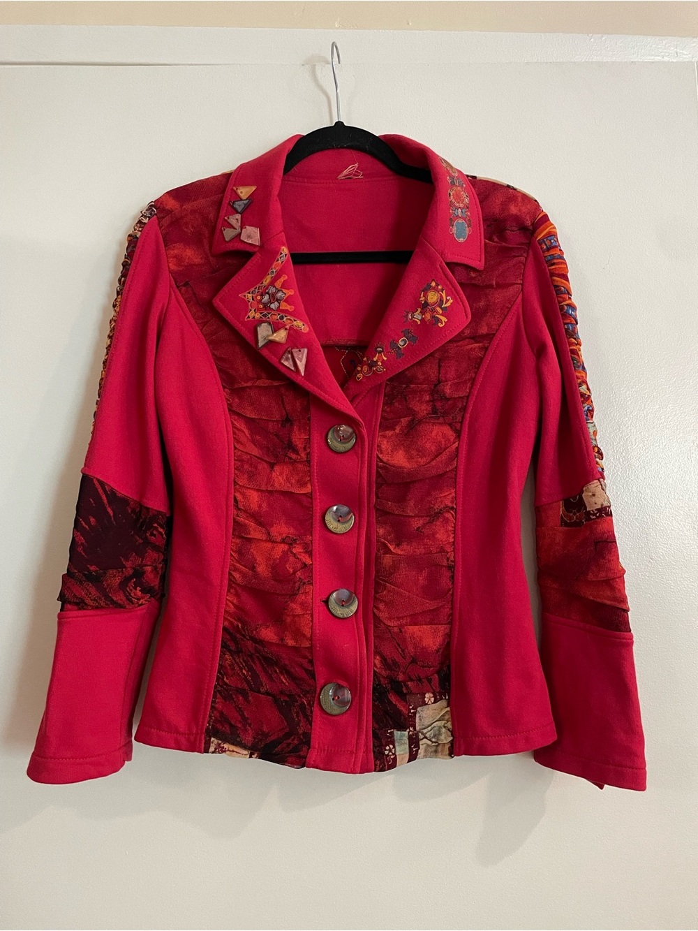 Save The Queen Red Patchwork Button Jacket